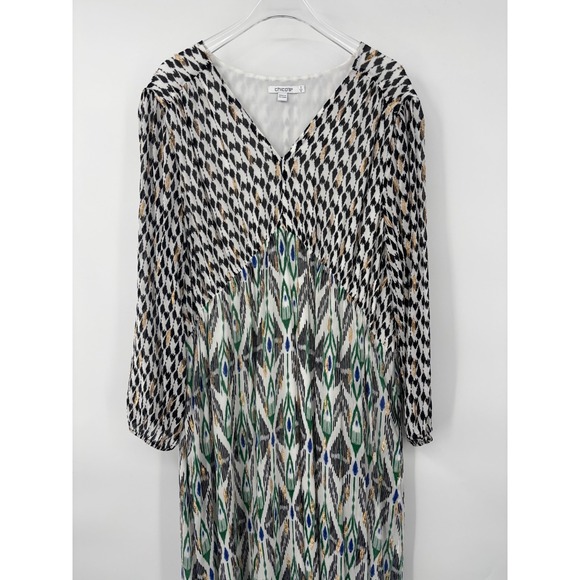 Chico's Maxi Dress Metallic Womens 3X Plus Aztec Midi Long Sleeve V-Neck - Picture 2 of 11